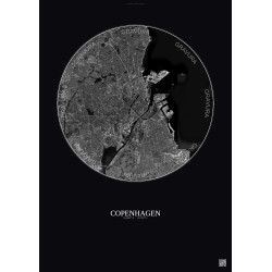 Affiche Copenhagen – Poster vue satellite 10km N&B | Gravura – Fond foncé