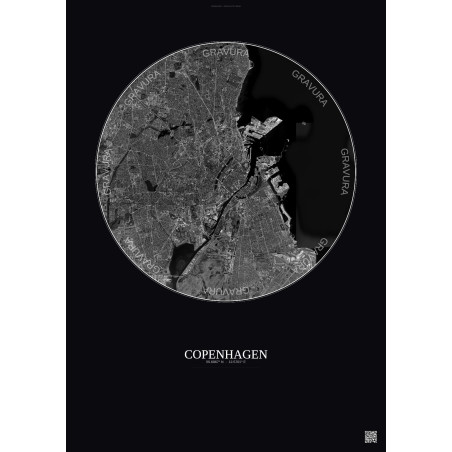 Affiche Copenhagen – Poster vue satellite 10km N&B | Gravura – Fond foncé