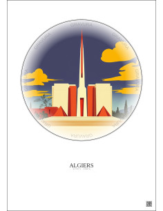 Algiers Vintage Travel Poster – Martyrs Memorial | Gravura – Light background