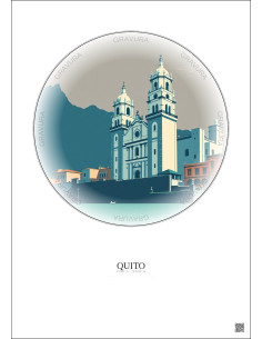 Affiche Quito – Poster illustration vintage – Cathedral Of Quito | Gravura – Fond clair