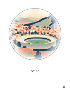 Affiche Quito – Poster illustration vintage – Estadio Olimpico Atahualpa | Gravura – Fond clair