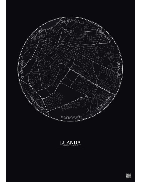 Luanda City Map Poster 2.5km | Gravura – Dark background