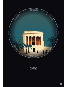 Affiche Cairo – Poster illustration vintage – Egyptian Museum | Gravura – Fond foncé