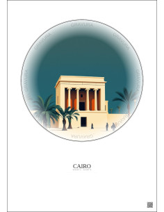 Affiche Cairo – Poster illustration vintage – Egyptian Museum | Gravura – Fond clair