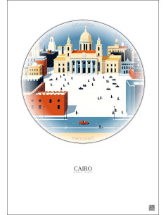 Affiche Cairo – Poster illustration vintage – Tahrir Square | Gravura – Fond clair