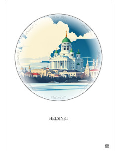 Helsinki Vintage Travel Poster – Helsinki Cathedral | Gravura – Light background