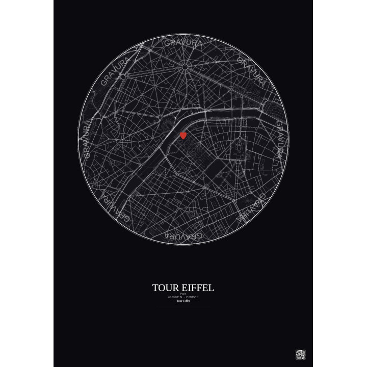 Paris - Carte de ville personnalisée 2.5 km · Fond foncé