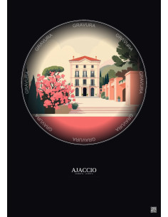 Ajaccio Vintage Travel Poster – Musee De La Maison Bonaparte | Gravura – Dark background