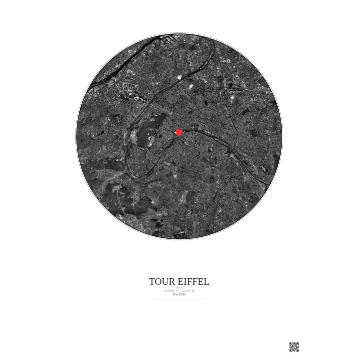 Paris - Custom Satellite View 10 km · B&W · Light background