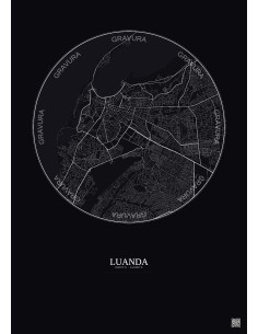 Affiche Luanda – Poster carte de ville 6km | Gravura – Fond foncé