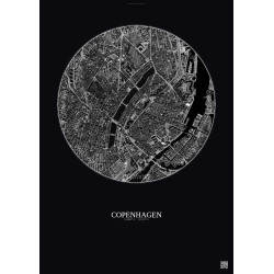Affiche Copenhagen – Poster vue satellite 2.5km N&B | Gravura – Fond foncé
