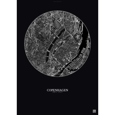 Affiche Copenhagen – Poster vue satellite 2.5km N&B | Gravura – Fond foncé