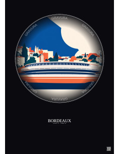 Affiche Bordeaux – Poster illustration vintage – Stade Atlantique | Gravura – Fond foncé