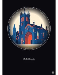 Affiche Bordeaux – Poster illustration vintage – Cathedrale Saint Andre De Bordeaux | Gravura – Fond foncé
