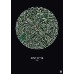 Paris - Vue satellite personnalisée 1 km · Couleur · Fond foncé