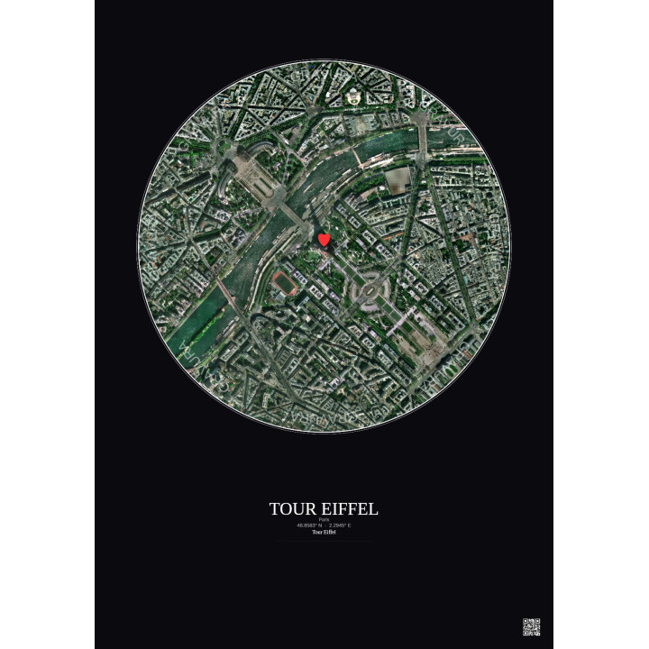 Paris - Vue satellite personnalisée 1 km · Couleur · Fond foncé