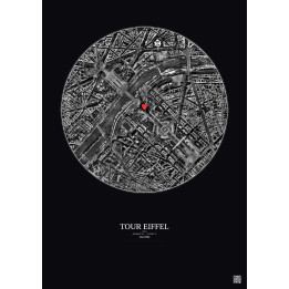 Paris - Vue satellite personnalisée 1 km · N&B · Fond foncé