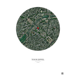 Paris - Vue satellite personnalisée 1 km · Couleur · Fond clair