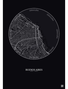 Affiche Buenos Aires – Poster carte de ville 10km | Gravura – Fond foncé