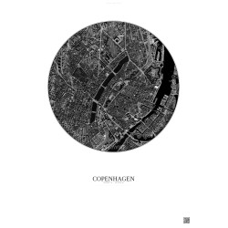 Affiche Copenhagen – Poster vue satellite 2.5km N&B | Gravura – Fond clair