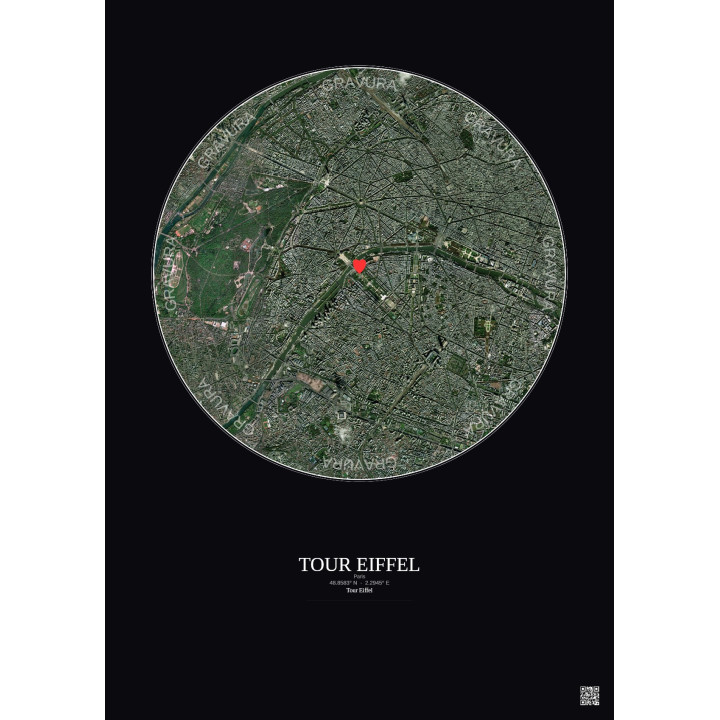 Paris - Vue satellite personnalisée 5 km · Couleur · Fond foncé