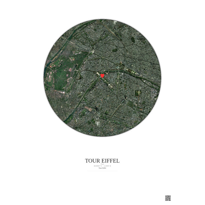 Paris - Vue satellite personnalisée 5 km · Couleur · Fond clair