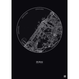 Dubai City Map Poster 20km | Gravura – Dark background