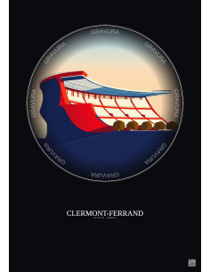 Clermont Ferrand Vintage Travel Poster – Stade Gabriel Montpied | Gravura – Dark background