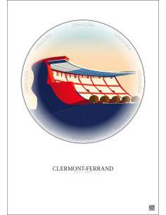 Clermont Ferrand Vintage Travel Poster – Stade Gabriel Montpied | Gravura – Light background
