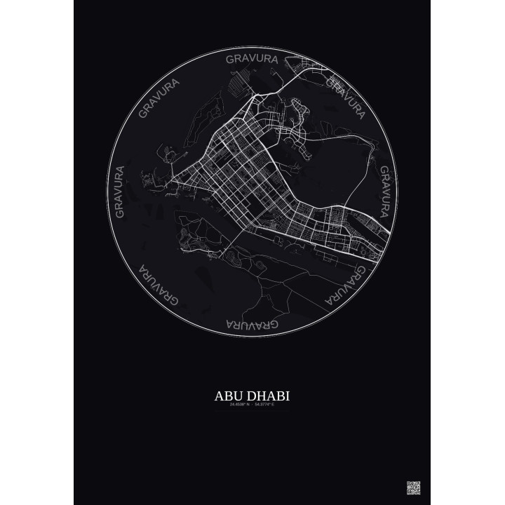 Affiche Abu Dhabi – Poster carte de ville 10km | Gravura – Fond 