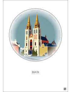 Dijon Vintage Travel Poster – Cathedrale Saint Benigne De Dijon | Gravura – Light background
