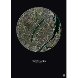 Affiche Copenhagen – Poster vue satellite 2.5km Couleur | Gravura – Fond foncé