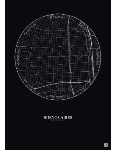 Affiche Buenos Aires – Poster carte de ville 2.5km | Gravura – Fond foncé