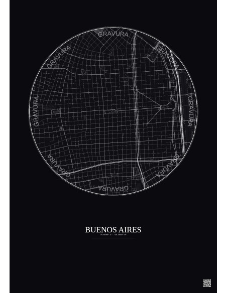 Affiche Buenos Aires – Poster carte de ville 2.5km | Gravura – Fond foncé