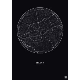 Tirana City Map Poster 2.5km | Gravura – Dark background