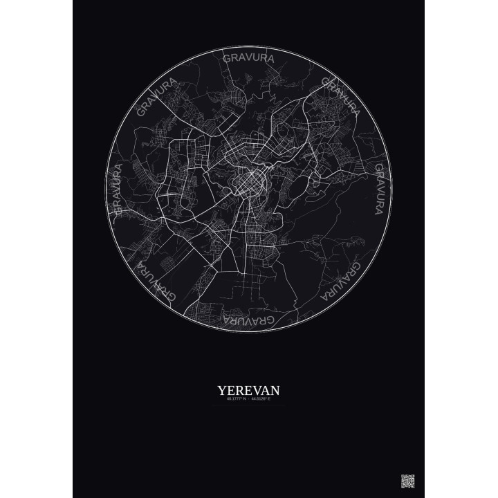 Affiche Yerevan – Poster carte de ville 10km | Gravura – Fond fo