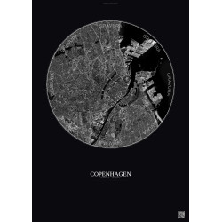 Affiche Copenhagen – Poster vue satellite 6km N&B | Gravura – Fond foncé