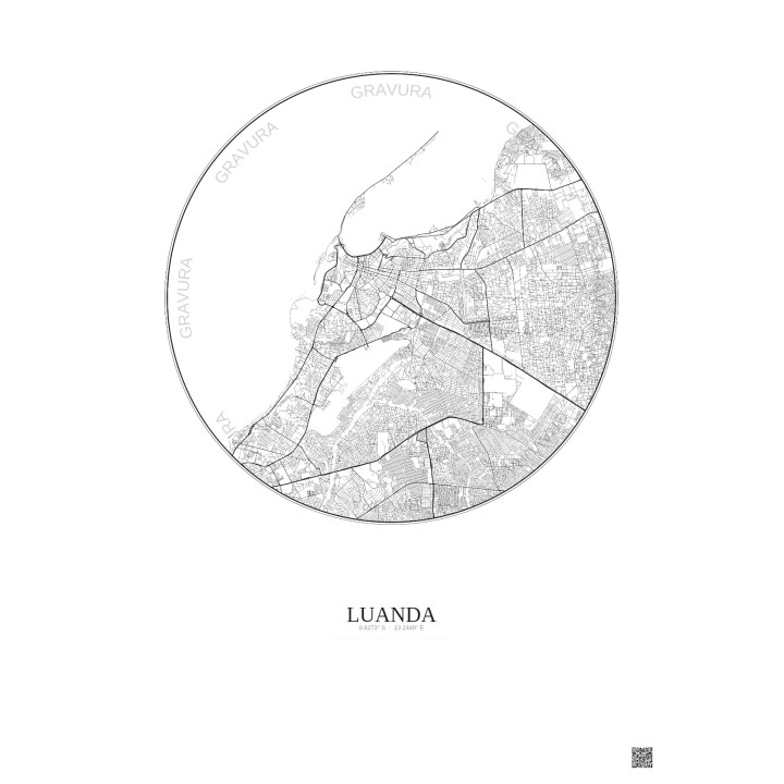 Affiche Luanda – Poster carte de ville 10km | Gravura – Fond cla