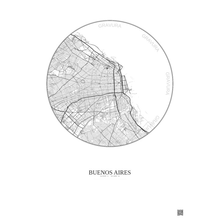 Affiche Buenos Aires – Poster carte de ville 10km | Gravura – Fo