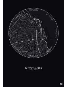 Affiche Buenos Aires – Poster carte de ville 6km | Gravura – Fond foncé