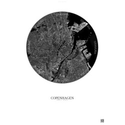 Affiche Copenhagen – Poster vue satellite 6km N&B | Gravura – Fond clair