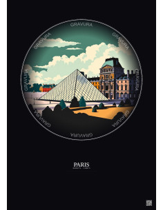 Paris Vintage Travel Poster – Louvre Museum | Gravura – Dark background