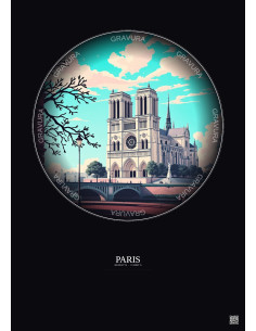 Paris Vintage Travel Poster – Notre Dame Cathedral | Gravura – Dark background