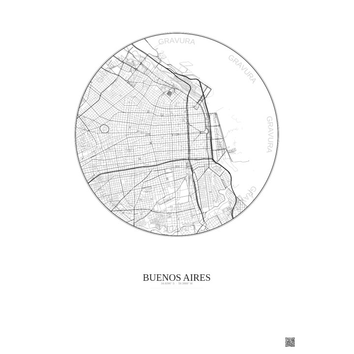 Affiche Buenos Aires – Poster carte de ville 6km | Gravura – Fon
