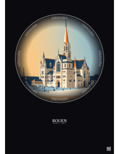 Rouen Vintage Travel Poster – Cathedrale Notre Dame De Rouen | Gravura – Dark background