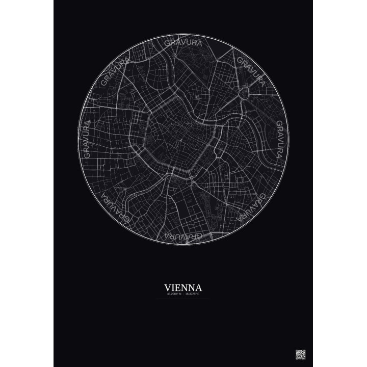 Affiche Vienna – Poster carte de ville 2.5km | Gravura – Fond fo
