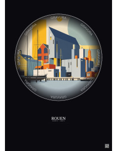 Rouen Vintage Travel Poster – Musee Maritime Fluvial Et Portuaire De Rouen | Gravura – Dark background