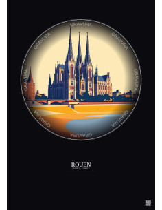 Rouen Vintage Travel Poster – Rouen | Gravura – Dark background