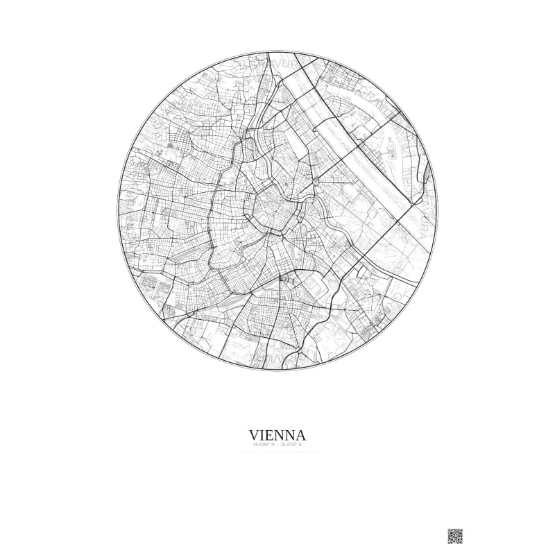 Affiche Vienna – Poster carte de ville 6km | Gravura – Fond clai