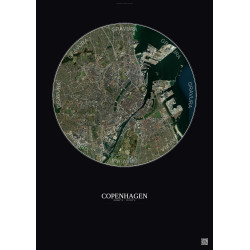 Affiche Copenhagen – Poster vue satellite 6km Couleur | Gravura – Fond foncé